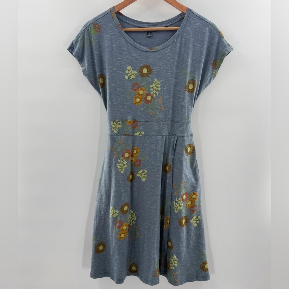 Toad&Co Cue Wrap Organic Cotton Floral Blue Short-Sleeve Dress Pockets Size S